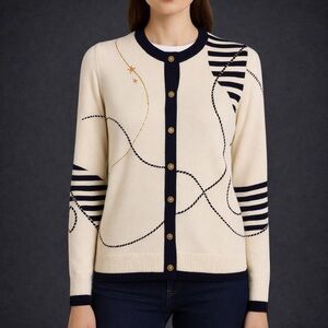 St John Sport Cream and Navy Nautical embellished Women's Cardigan
